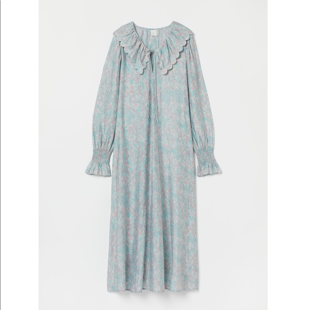 Boho Floral Flounce-collared - NWT H&M Long DRESS ties turquoise/pink - Picture 10 of 16
